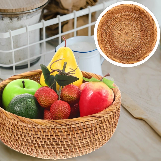 Maderas plato de fruta de ratán recipiente de almacenamiento de malla de cesta pasto otomano
