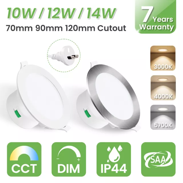 LED Downlights Kit 70mm/90mm/120mm Tri Color 10W/12W/14W Dimmable & Non Dim IP44