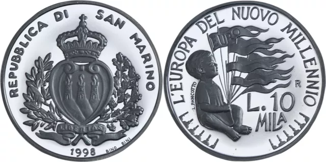 San Marino: 10000 Lire silver 1998 (Europe In The New Millennium) - Proof