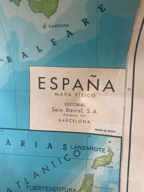 Vntg 1972 Espana European School House Spanish Educational Map printed in Spain 2