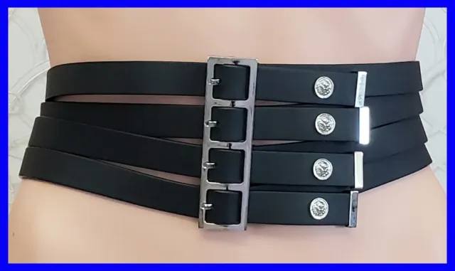 VERSUS BLACK LEATHER LION STUDDED BELT with 4 SILVER-TONE BUCKLES 90/36