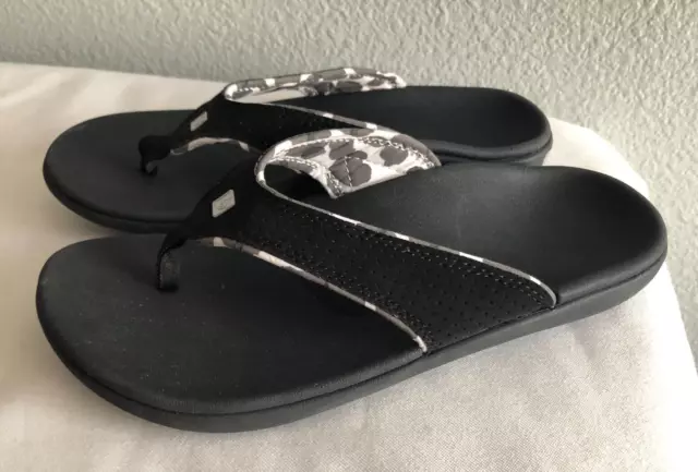 Spenco Womens’ Sandals Flip-Flops Leather Orthotic Black Size 8 D