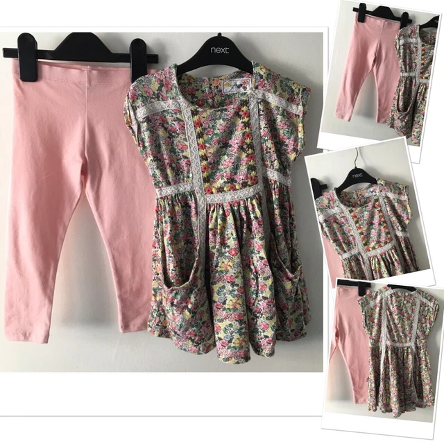 F&F new baby girls pink leggings & next exc used floral floaty dress 18-24 month
