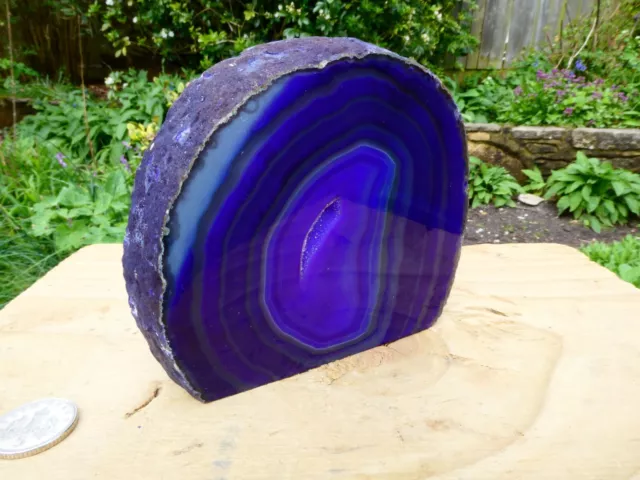 Purple Agate Crystal Polished Cut Base Geode  400g Druzy Centre  90mm Height