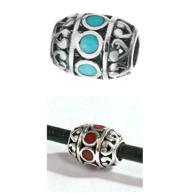 1 pc .925 Sterling Silver Focal Barrel Bead With Stone 10mm / Findings