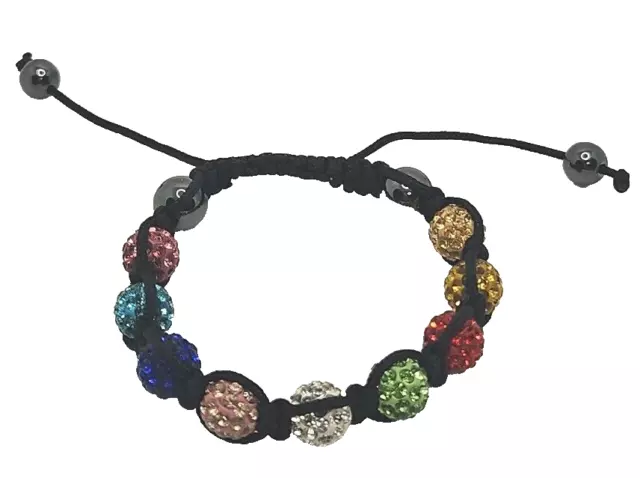 Shamballa-Stil Armband Hämatit mehrfarbig Steine verstellbar schwarze Kordel