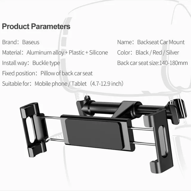 Baseus Car Back Seat Headrest 360° Mount Tablet Holder for 4.7-12.9” iPad Phones 2