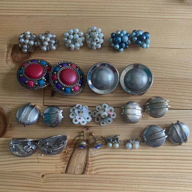 Lot of 12 Pairs Vintage Clip On Screw Back Rhinestone Earrings