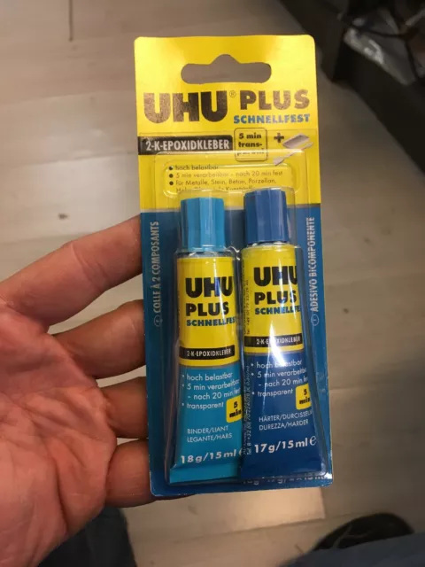 UHU Plus 5 minuti COLLA BICOMPONENTE UNIVERSALE "inalterabile e trasparente" 