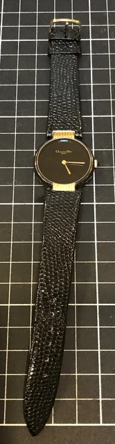 Vintage Christian Dior Gold Tone with Black Band Women's Wristwatch