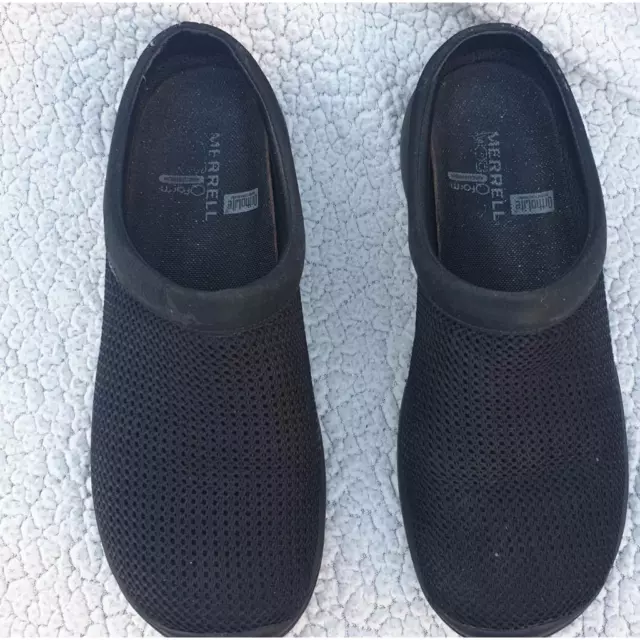 MERRELL WOMENS ENCORE Breeze Mule Clog Shoes Black Air Cushion Slip Ons ...