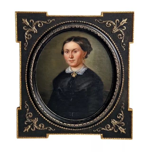 Portrait Une Femme, 19. Siècle, Huile Toile sur Bois (#16929)