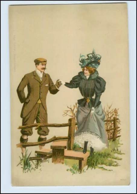 T624/ Jugendstil Litho Ak junge Frau und  Mann ca.1900