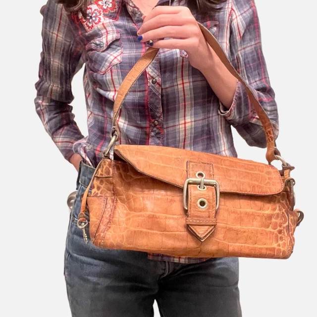Dooney & Bourke Croc Embossed Leather Purse Bag Tan