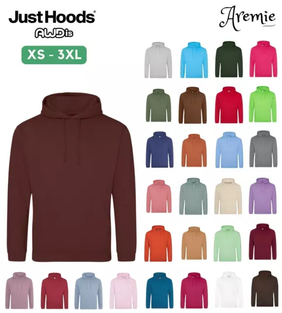 AWDis Mens Hoodie Sweatshirt | Plain Hooded Pullover Sweater | Warm Hoody Jumper