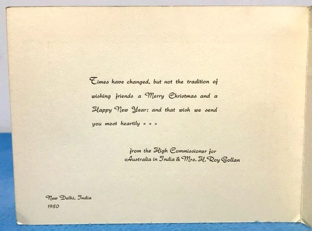 Vintage Christmas Card High Commissioner Australia India Roy Gollan Delhi 1950 3