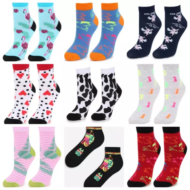 Womens Ladies Coloured Socks Girls Cotton Novelty Design Size 3-6