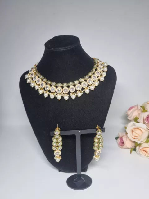 Indian Pakistani  Gold Set With White  Stones and pearls