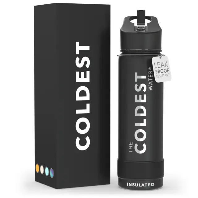 The Coldest Sports Water Bottle Straw Lid Insulated Stainless Steel- 24oz Flask