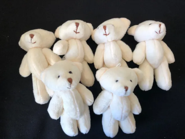 NEW - 6 xCream Teddy Bears - Small Cute And Cuddly  - Gift Present Birthday Xmas