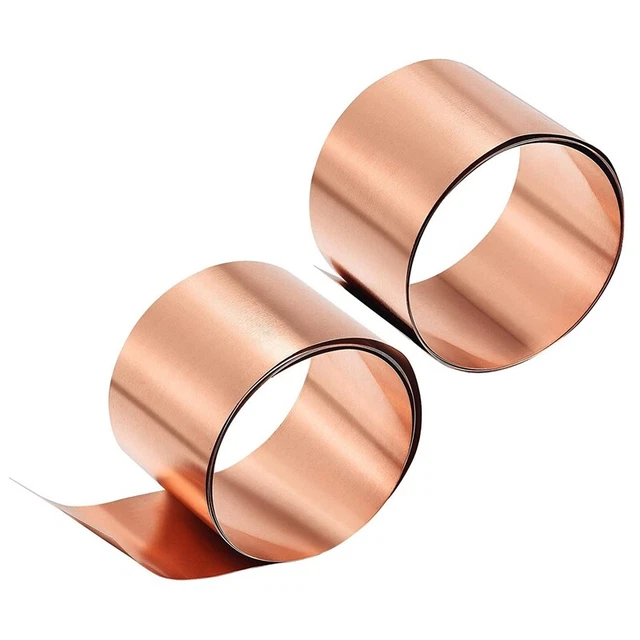 Copper sheet metal roll, metal films plate 1000 mm x 50 mm x 0.1 mm 2 pieces U2C8
