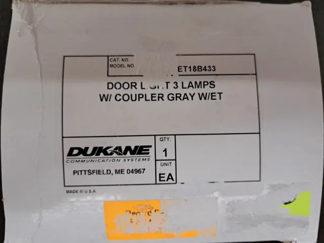 New, Dukane, ET18B433, Door Light 3 Lamps w/ Coupler Gray W/ET