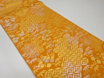5904245: Japanese Kimono / Vintage Fukuro Obi / Woven Flower & Shippo Pattern