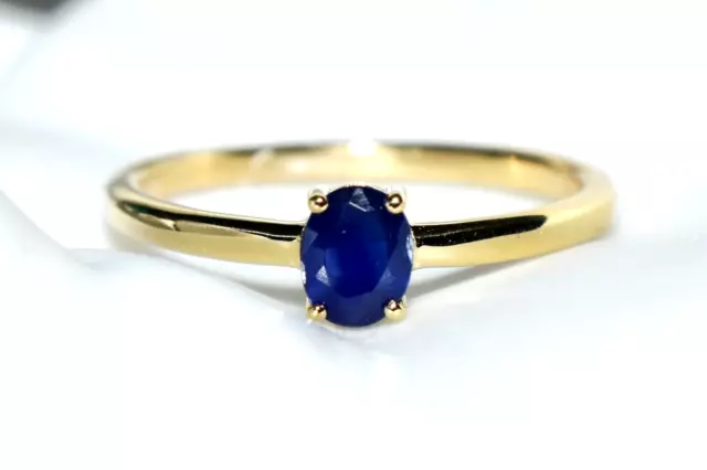 Sapphire Gold Ring  9Ct Gold Natural Blue Sapphire Oval Solitaire Band Ring N/7