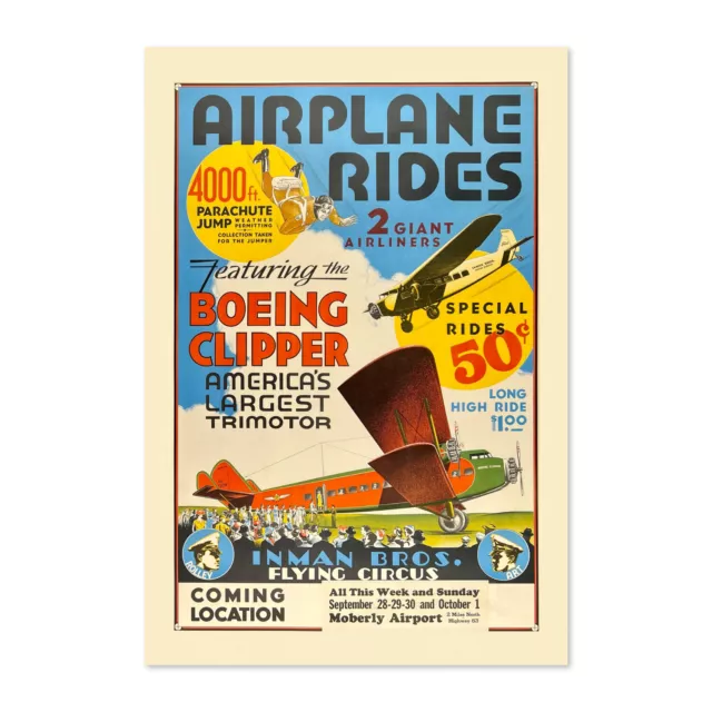 Airplane Rides Barnstorming 1920’s Vintage Style Travel Poster - Classic Art