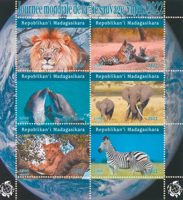 Madagascar 2022 MNH Wild Animals Stamps World Wildlife Day Elephants 6v M/S II