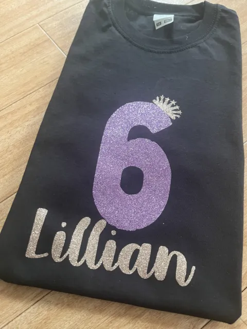 6th Birthday Girls Tshirt Outfit top Glitter Six Sixth 5th 7th 8th Personalised
