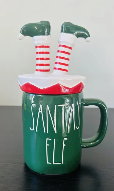 Rae Dunn Christmas Holiday SANTA'S ELF Green Mug with ELF Leg Topper~NEW!! 🧝