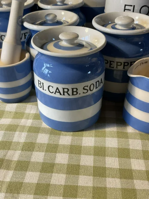 T G TG Green Cornishware Cornish Ware BI.CARB.SODA  Spice Sized Storage Jar