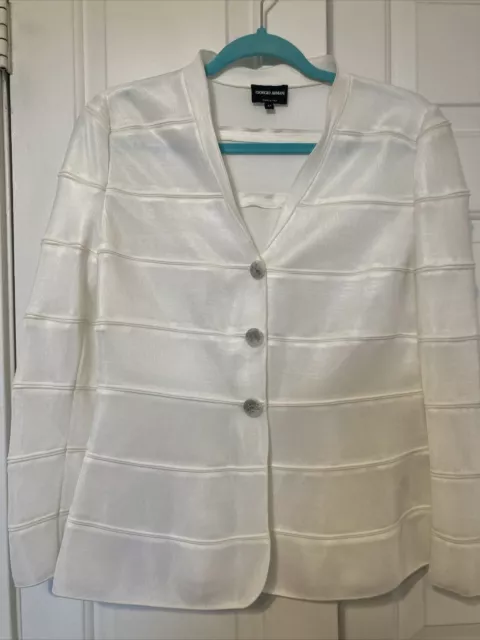 GIORGIO ARMANI Size 6 White Viscose / Polyamide Textured Buttoned Jacket- Italy