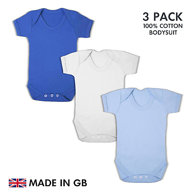 Baby Bodysuit 3 PACK Royal Sky Blue White NEWBORN Gift set Blank Babygrow Vest