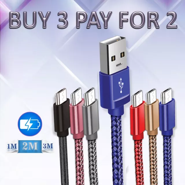 2m 3m Heavy Duty Micro USB Long Charger Cable Fast Charging Cable Data Sync Lead