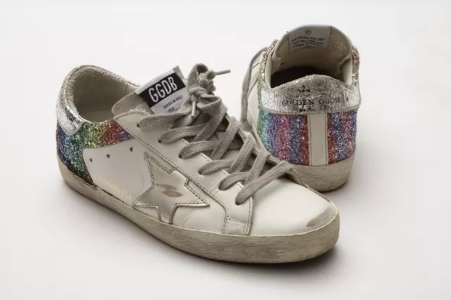 Golden Goose Superstar Low Sneakers Limited Edition Sz 36/US 6 in White Glitter