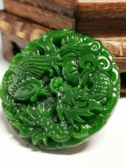 Perfect And Flawless Chinese Jade Hand Engraving Dragon Phoenix Pendant Da8