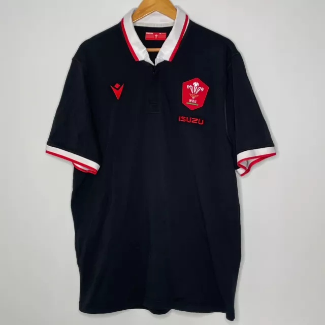 (Size: XXL) Macron Wales WRU Rugby Black Polo Shirt