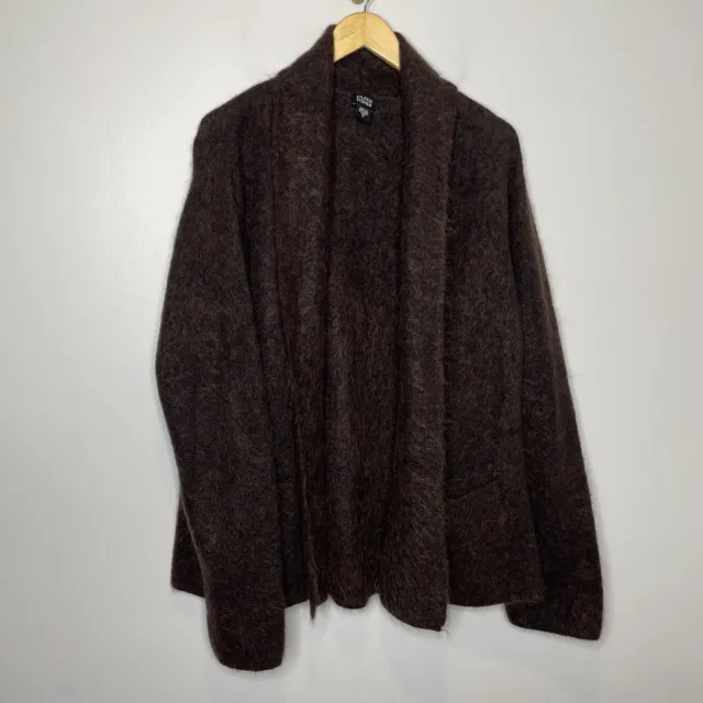 Eileen Fisher Womens S Mohair Blend Open Cardigan Sweater Long Sleeve Brown
