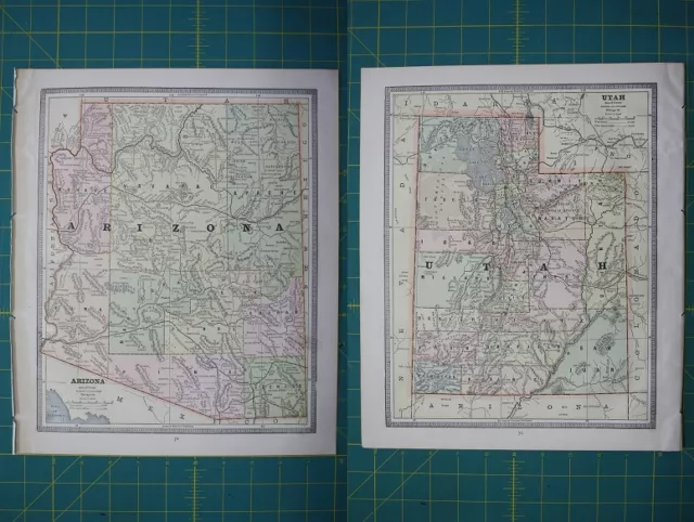 Arizona Utah Vintage Original 1885 Antique Cram's World Atlas Map Crams Lot