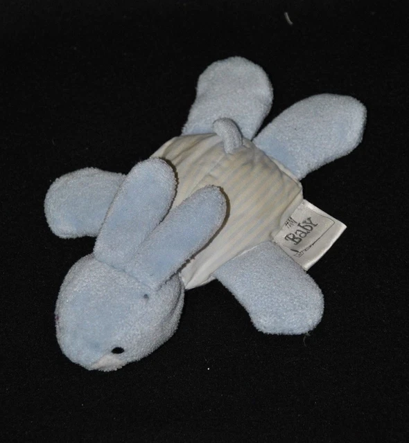 Peluche doudou lapin semi plat H&M HM bleu rayé blanc 19 cm allongé TTBE