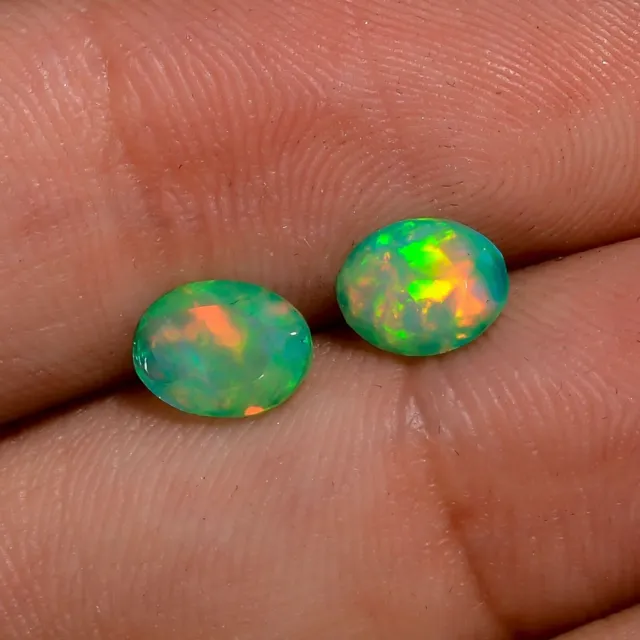 Opale éthiopienne verte naturelle cabochon paire de pierres précieuses en...