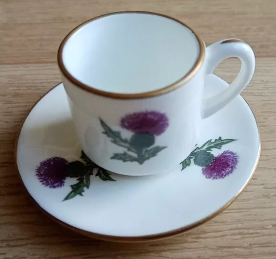St. Andrews Pottery (Scotland) Miniature Tea Cup & Saucer - Thistle