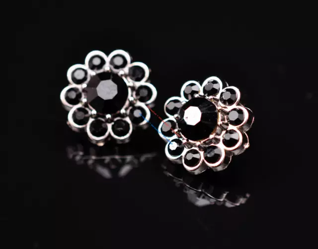 10X Bling Shiny Black Rhinestone Crystal Flower Leathercraft Saddle Concho 14mm