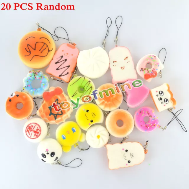 20PCS Random Kawaii Squishies Bun Toast Donut Soft Bread Squishy Charm AU