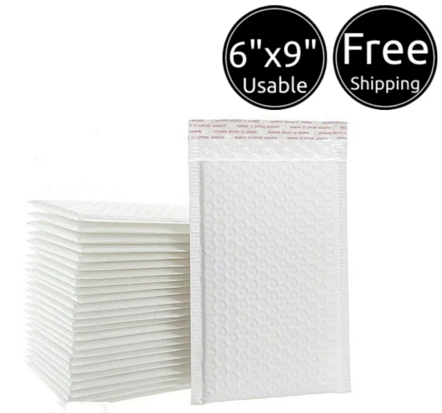 25 Pieces 6 ½ x 9 ½ IN Usable White Poly Plastic Padded Bubble Mailer Envelopes