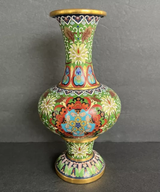 Unique Mid-20th Century Chinese Cloisonné Enamel Gilt Flower Vase