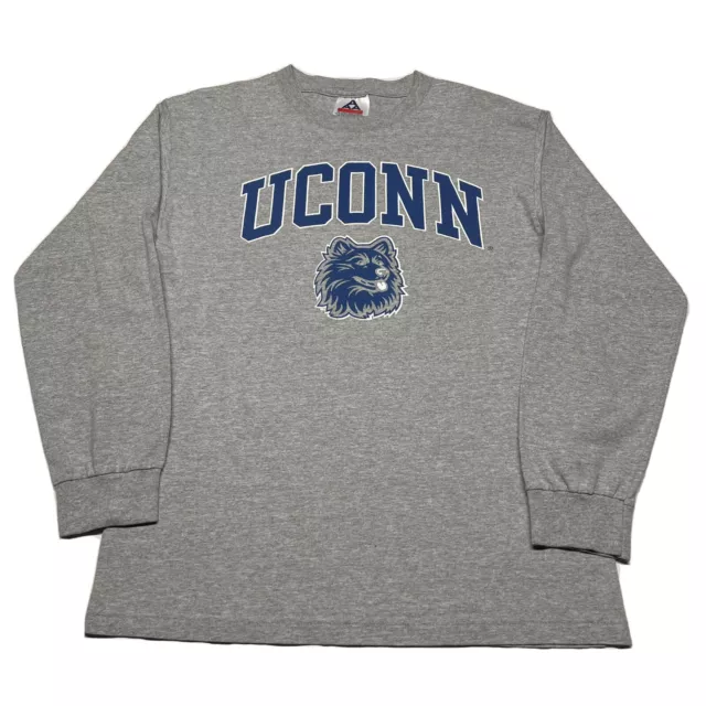 Vintage 90s UCONN Huskies T-Shirt Mens Medium Gray Long Sleeve Hipster College