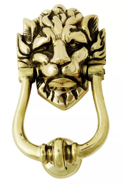 Castelion® Solid Brass Lion Head Smooth Door Knocker No 10 Downing St 23cm 9"